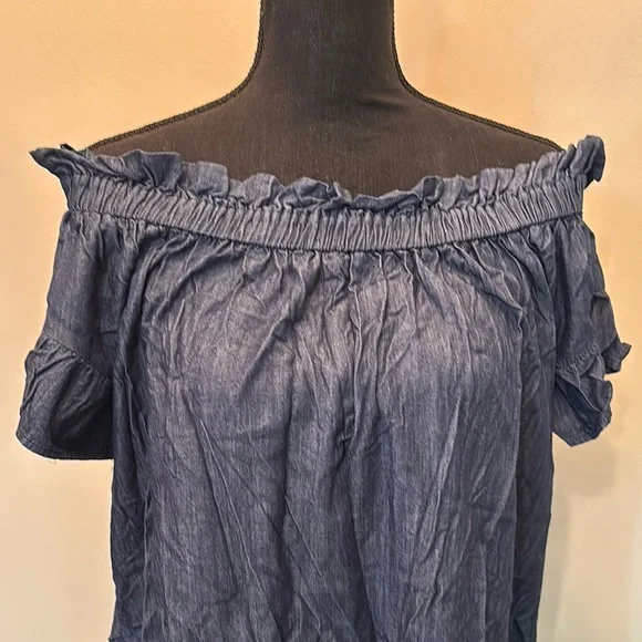 Umgee USA Women’s Size L Sundress Blue Off-Shoulder Ruffled Mini Flutter Sleeve - Picture 8 of 11